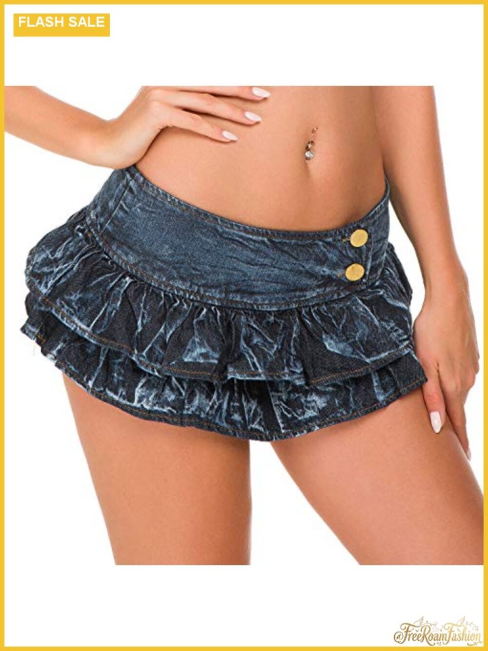 Women's Low Rise Mini Ruffle Denim Skirt with Shorts Cotton Spandex